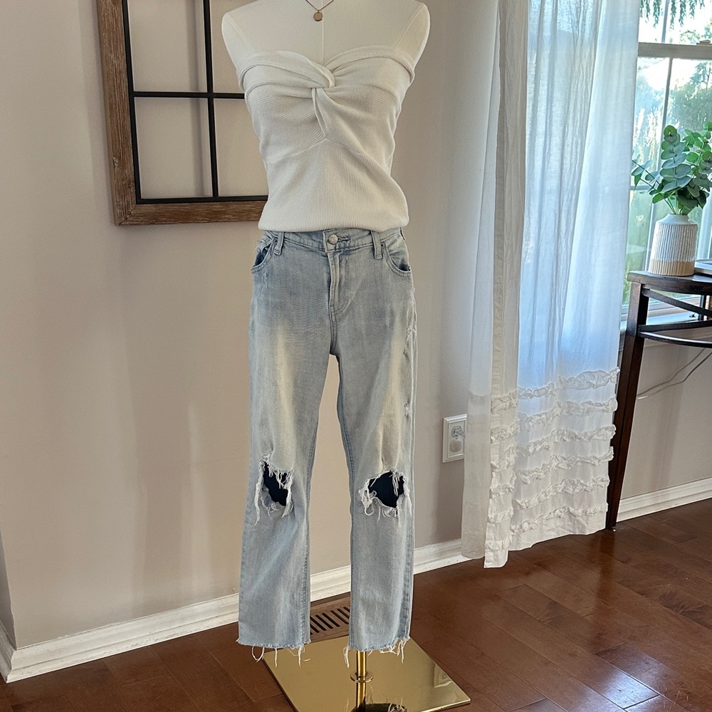 Old Navy Boyfriend Light Wash Straight Leg Jeans with Rips